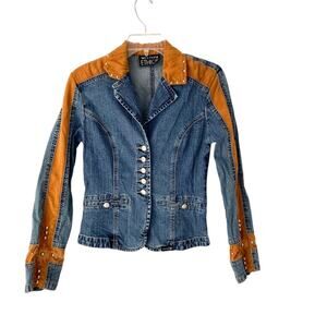Western Ethics Vintage Denim Faux Suede Stretch Denim Shirt Jacket size small